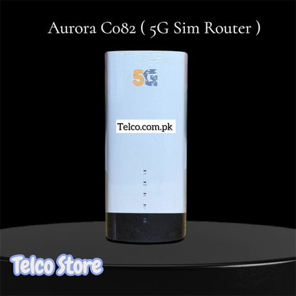 Aurora Co82 5G Sim Router with Telco.com.pk branding on a black background