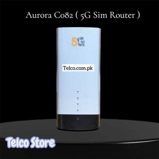 Aurora Co82 5G Sim Router with Telco.com.pk branding on a black background