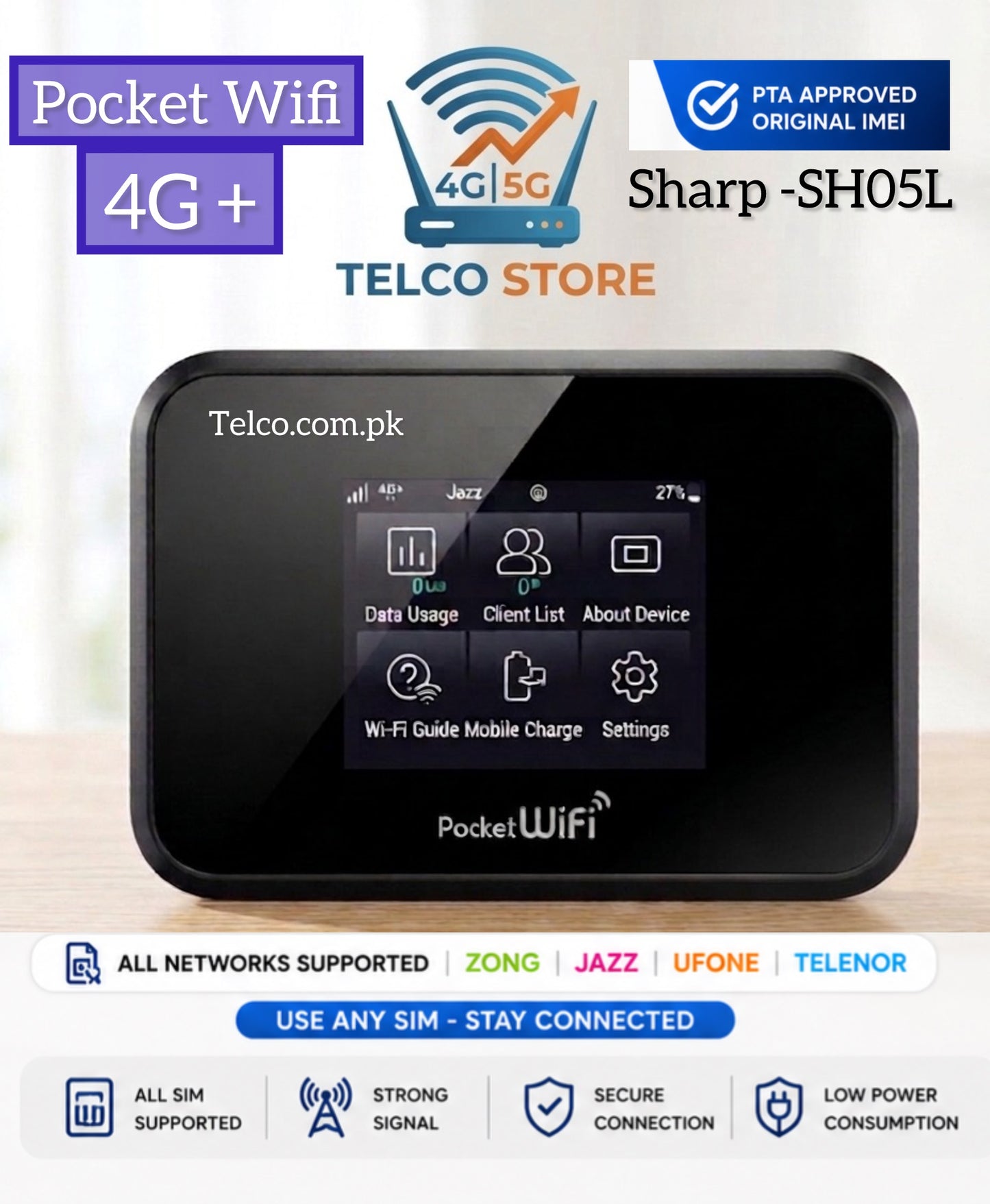 Sharp SH-05L Pocket WiFi 4G+ LTE Mobile Hotspot | All Network SIM Supported | PTA Approved