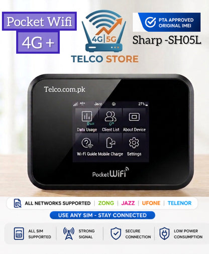 Sharp SH-05L Pocket WiFi 4G+ LTE Mobile Hotspot | All Network SIM Supported | PTA Approved