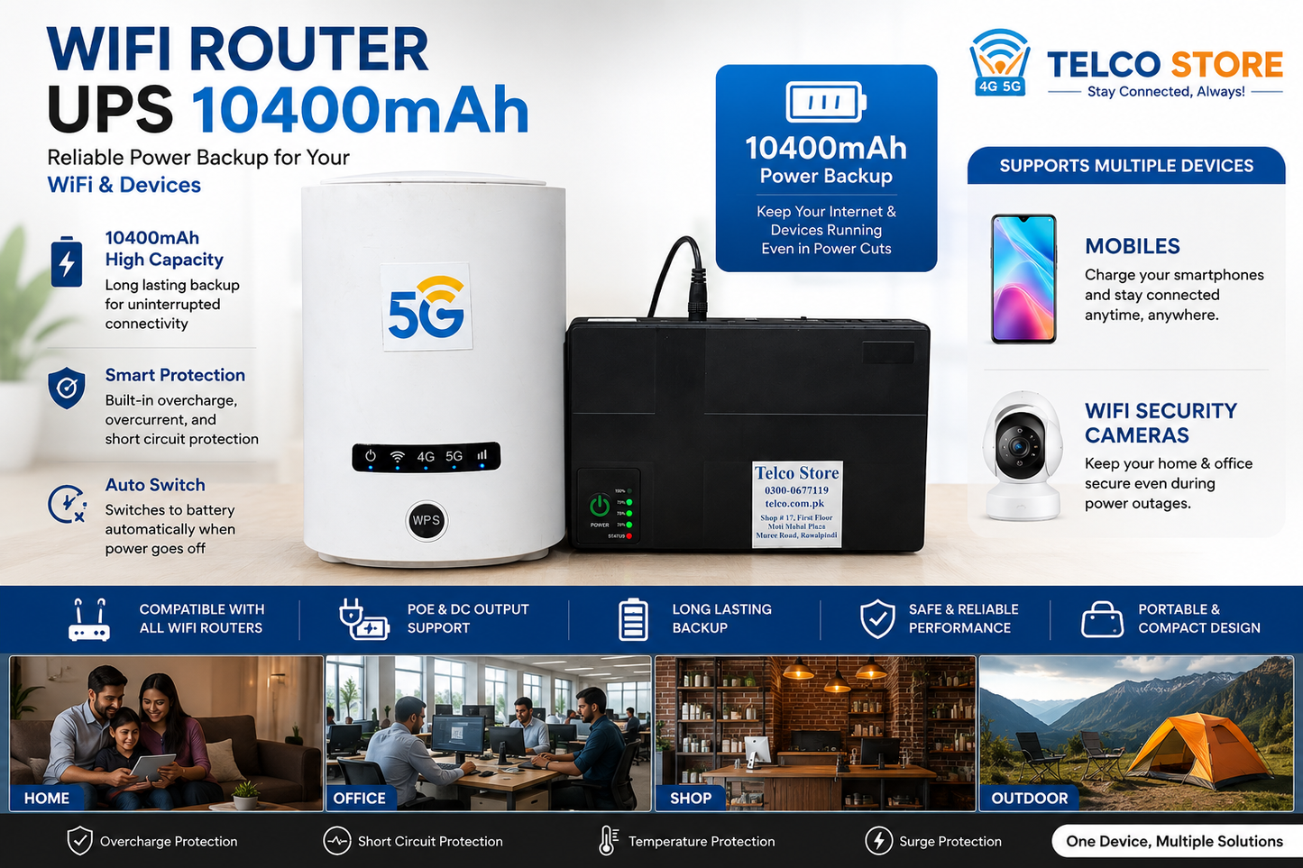 DC UPS Power Backup for WiFi Router, Mobile & Security Camera  10400mAh