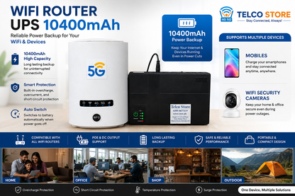 DC UPS Power Backup for WiFi Router, Mobile & Security Camera  10400mAh