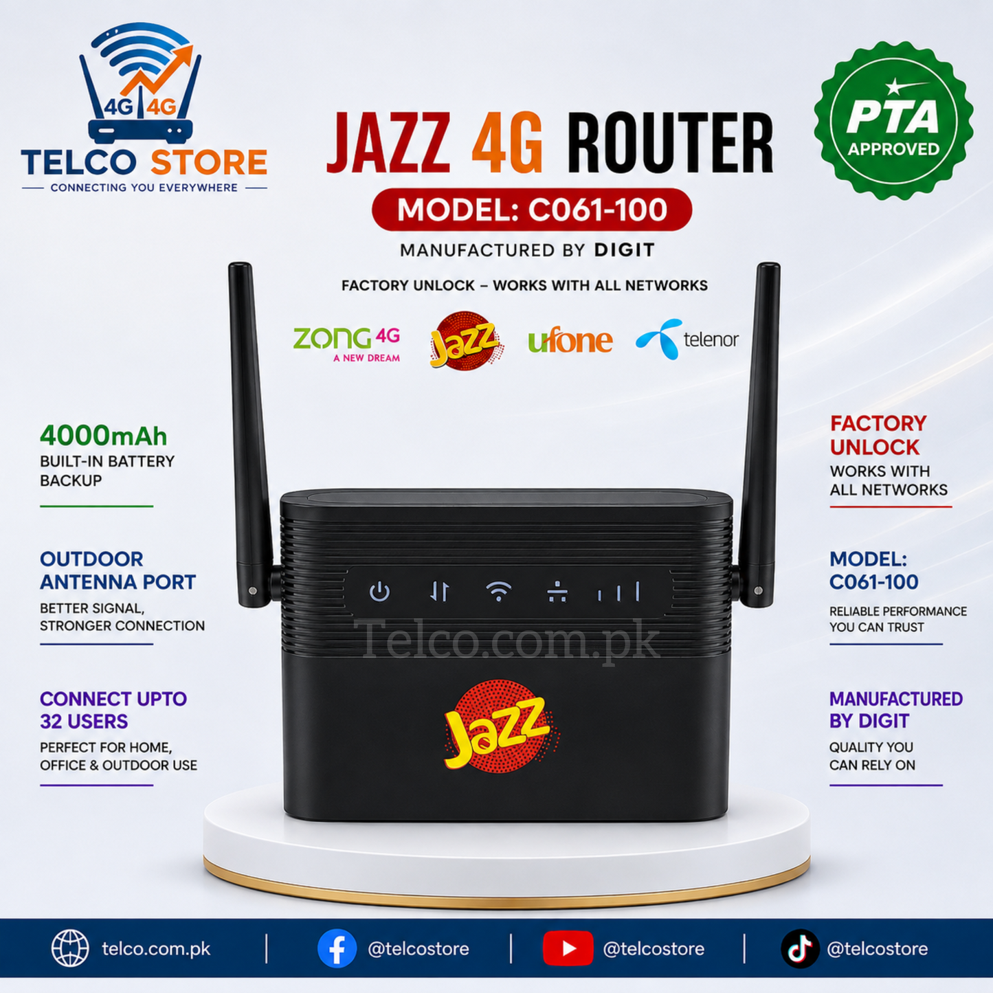 Jazz 4G Home Wifi C061-100 /4000mAh Built-in Battery / Factory unlocked