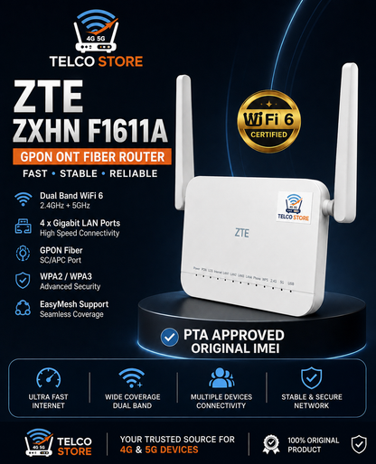 WiFi 6 GPON ONT Fiber / Best Indoor for Outdoor Cpe / Sim Router ( ZTE ZXHN F1611A )