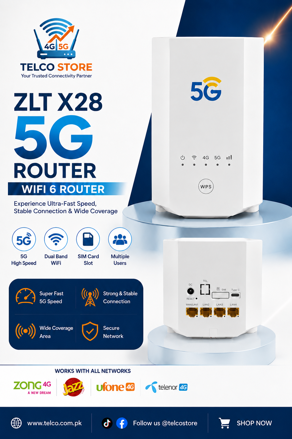 ZLT X28 5G Sim Router ( Wifi 6 Home Wifi )