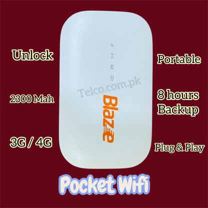 Pocket WiFi device with features listed on a red background